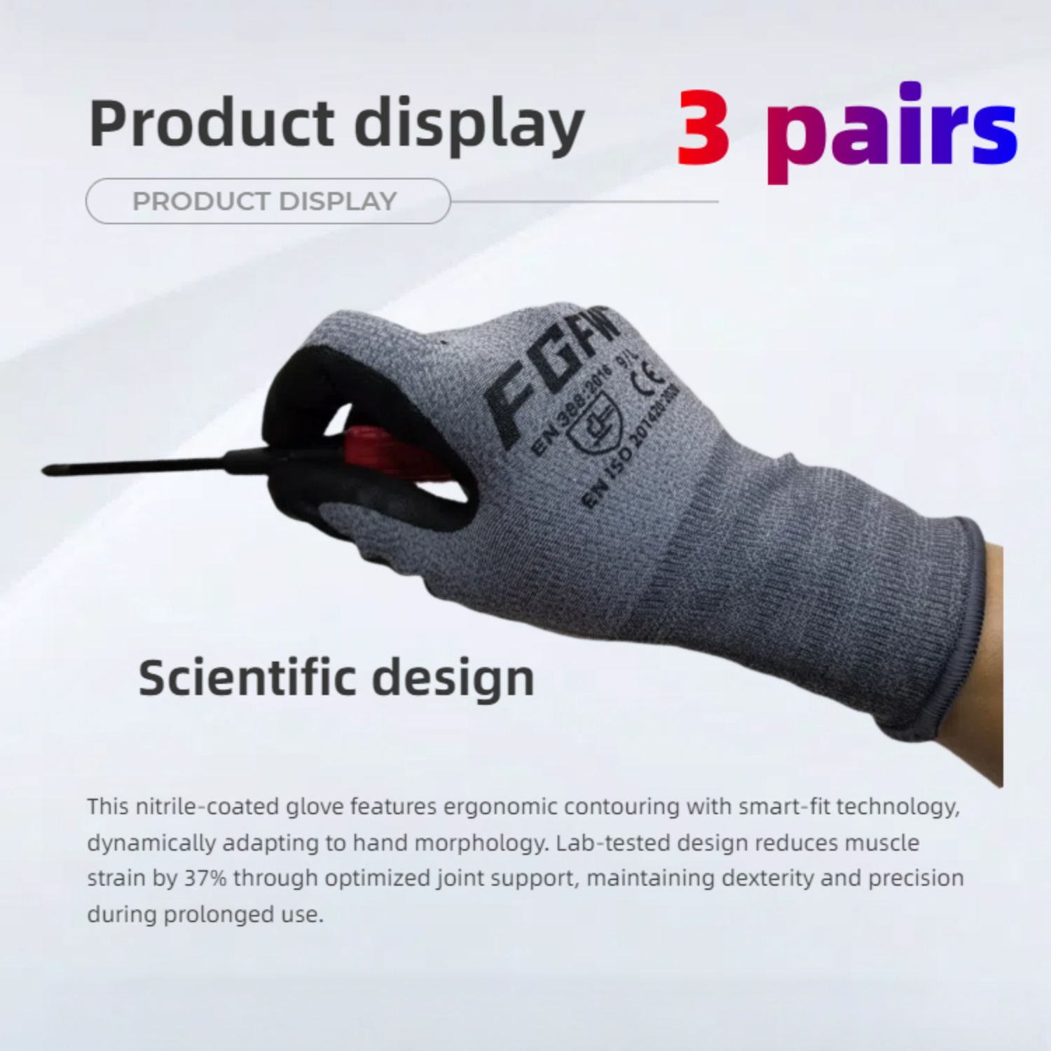 3 Pairs Soft Breathable Spande - Nitrile Mechanic Glove recension och pris